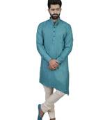 Green Cotton Plain Men Kurta