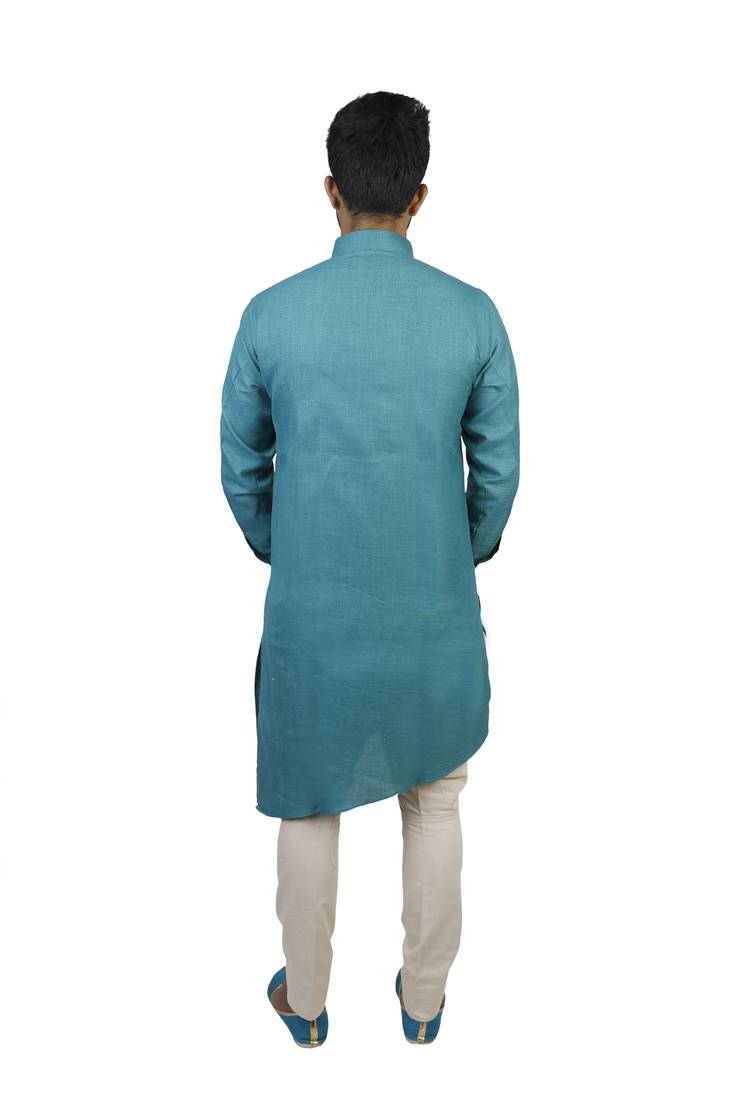 Green Cotton Plain Men Kurta