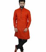 Red Cotton Plain Men Kurta