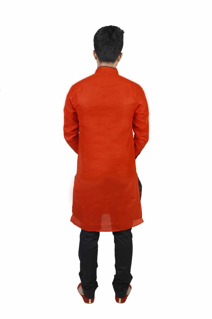 Red Cotton Plain Men Kurta