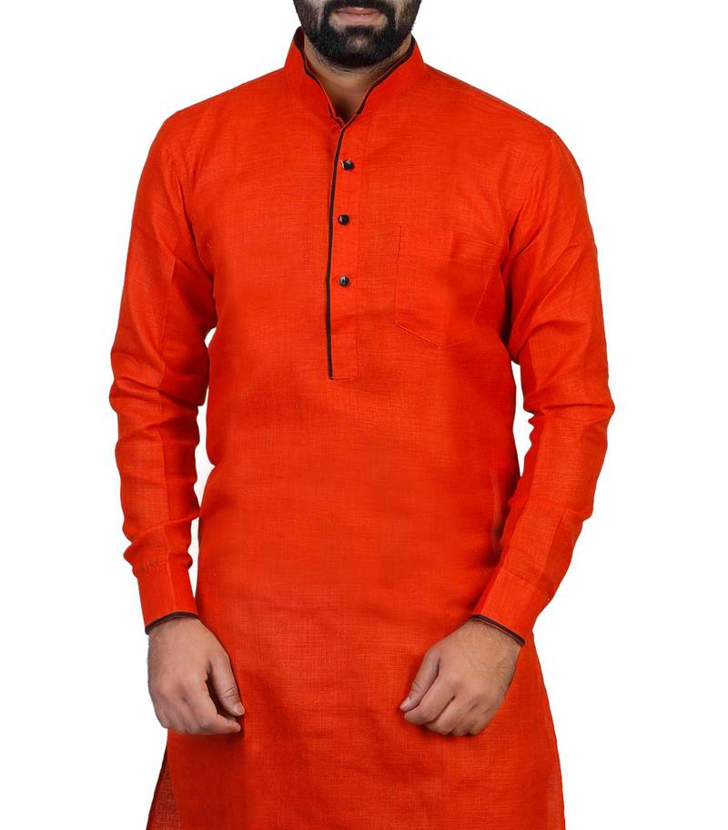 Red Cotton Plain Men Kurta