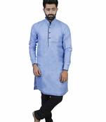 Blue Cotton Plain Men Kurta