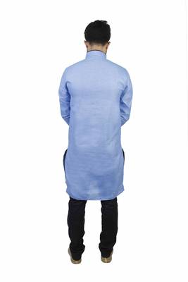 Blue Cotton Plain Men Kurta 3