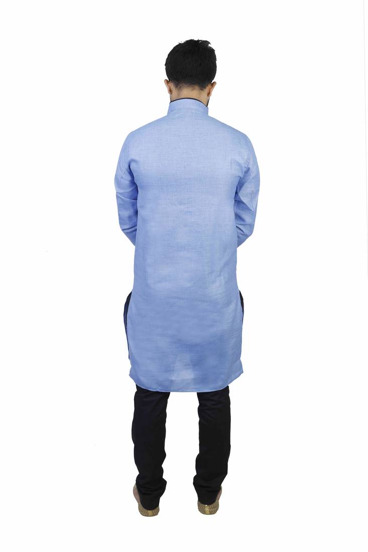 Blue Cotton Plain Men Kurta