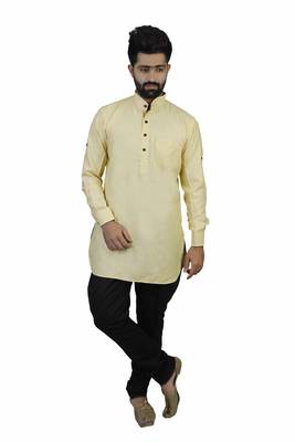Yellow Cotton Plain Men Kurta 2