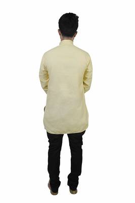 Yellow Cotton Plain Men Kurta 4