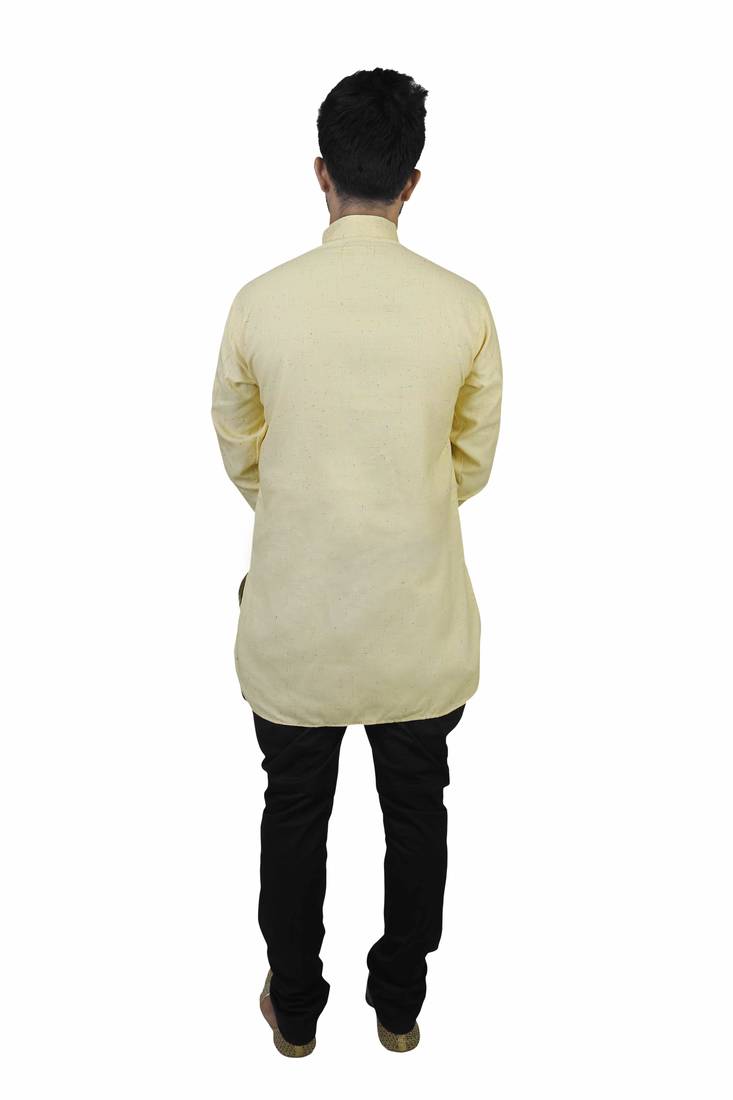 Yellow Cotton Plain Men Kurta