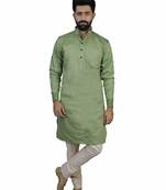 Green Cotton Plain Men Kurta