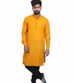 Yellow Cotton Plain Men Kurta