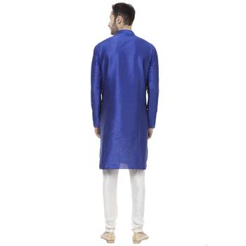 Blue Dupion Silk Plain Men Kurta Pajama 4