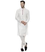 White Dupion Silk Plain Men Kurta Pajama