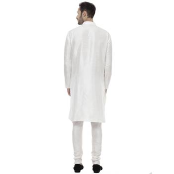 White Dupion Silk Plain Men Kurta Pajama 4