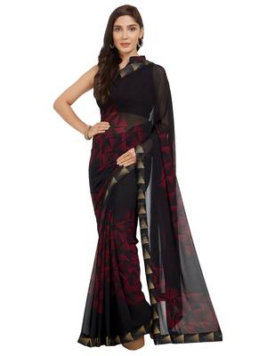 Black Printed Faux Georgette Saree With Blouse 1
