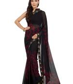 Black Printed Faux Georgette Saree With Blouse