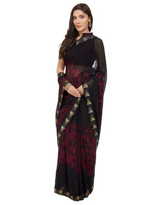 Black Printed Faux Georgette Saree With Blouse 4