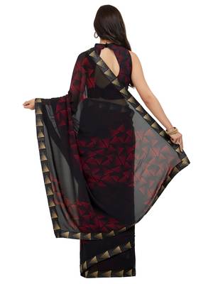 Black Printed Faux Georgette Saree With Blouse 5
