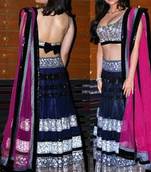 Stunning Alia Bhatt In Net Designer Blue Lehanga Saree With Matching Blouse Piece And Petticoat with Multi work