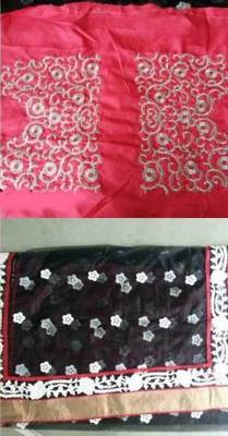 Designer Madhuri Dixit Black Net Saree with raw_silk blouse with Satin inner and Multi work on it 2
