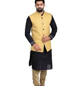 Yellow Jute Printed Nehru Style Jacket