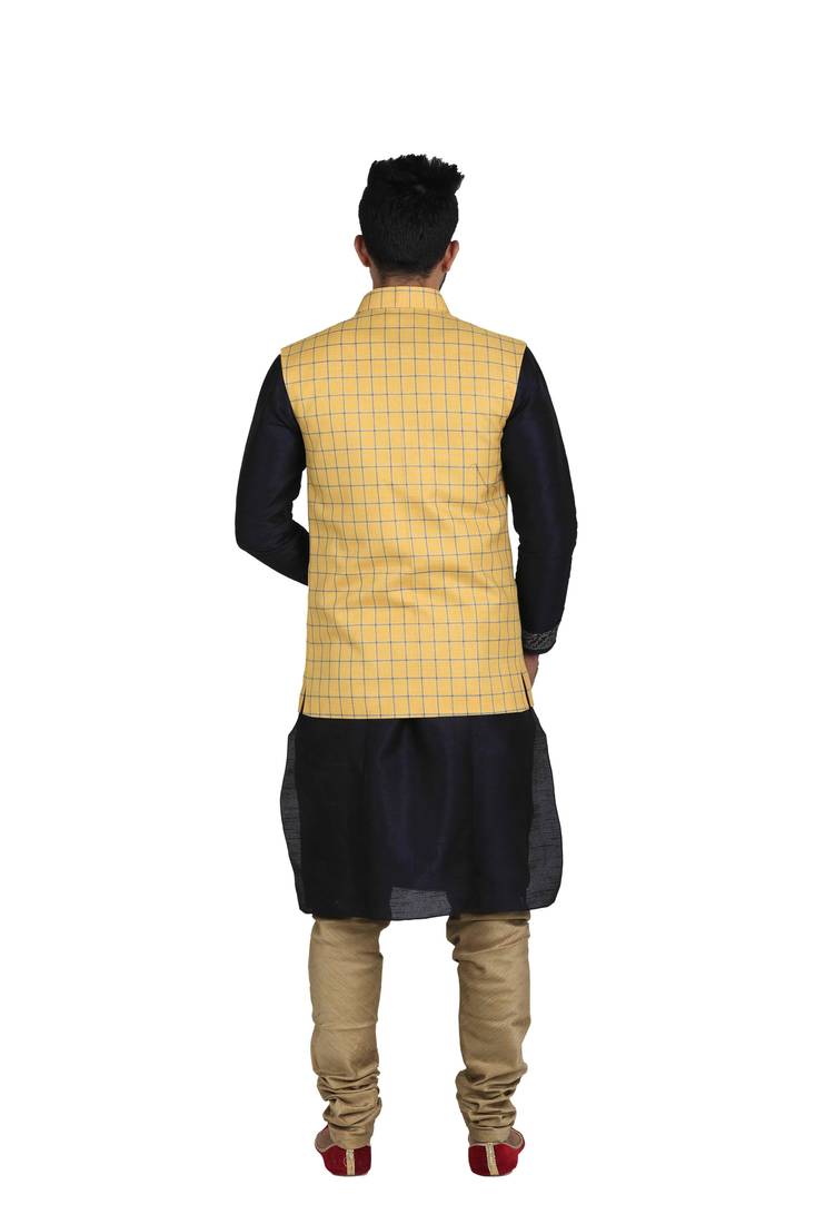 Yellow Jute Printed Nehru Style Jacket