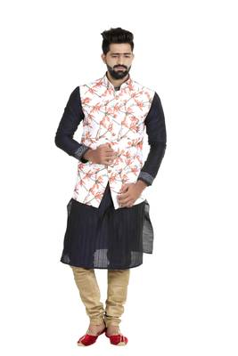 White Jute Printed Nehru Style Jacket 1