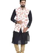 White Jute Printed Nehru Style Jacket