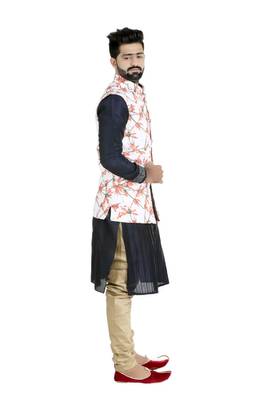 White Jute Printed Nehru Style Jacket 2