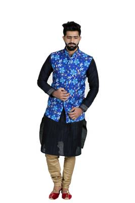 Blue Jute Printed Nehru Style Jacket 1