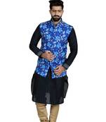 Blue Jute Printed Nehru Style Jacket