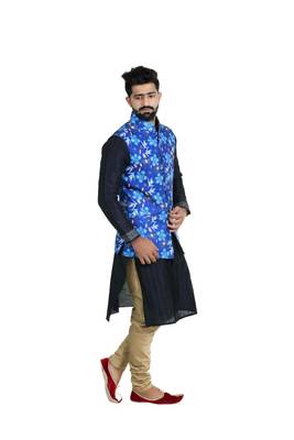 Blue Jute Printed Nehru Style Jacket 2