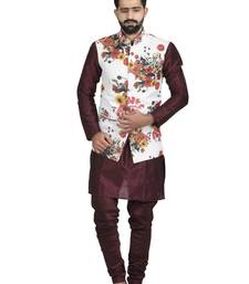 White Jute Printed Nehru Style Jacket