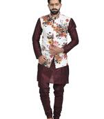 White Jute Printed Nehru Style Jacket