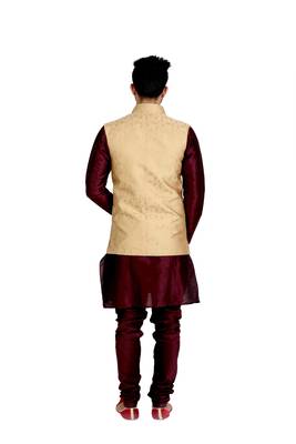 Gold Dupion Silk Printed Nehru Style Jacket 3
