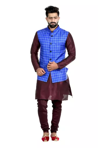 Blue Jute Printed Nehru Style Jacket