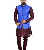 Blue Jute Printed Nehru Style Jacket