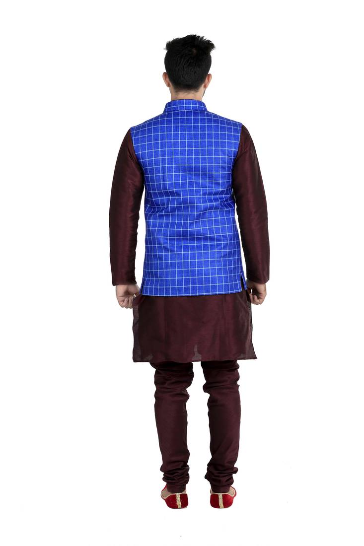 Blue Jute Printed Nehru Style Jacket