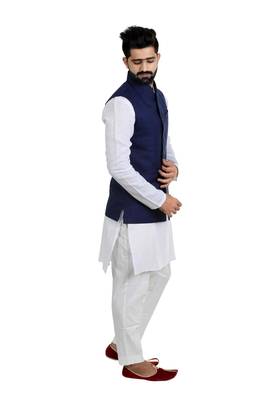 Blue Cotton Poly Printed Nehru Style Jacket 2