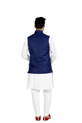 Blue Cotton Poly Printed Nehru Style Jacket 3