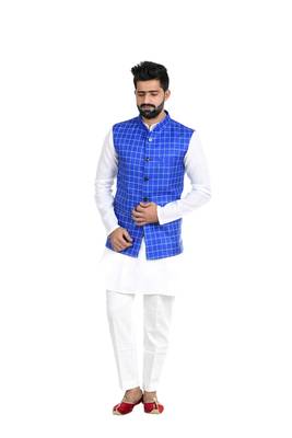 Blue Jute Printed Nehru Style Jacket 1