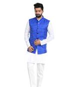 Blue Jute Printed Nehru Style Jacket