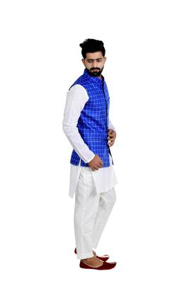 Blue Jute Printed Nehru Style Jacket 3