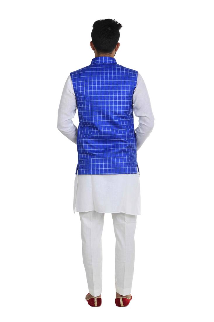 Blue Jute Printed Nehru Style Jacket