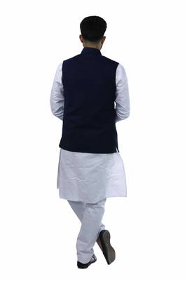 Blue Velvet Printed Nehru Style Jacket 4