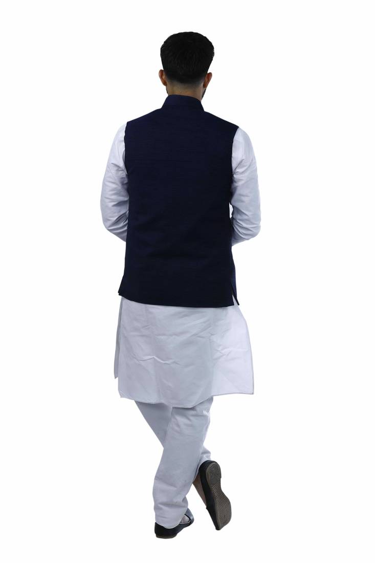 Blue Velvet Printed Nehru Style Jacket