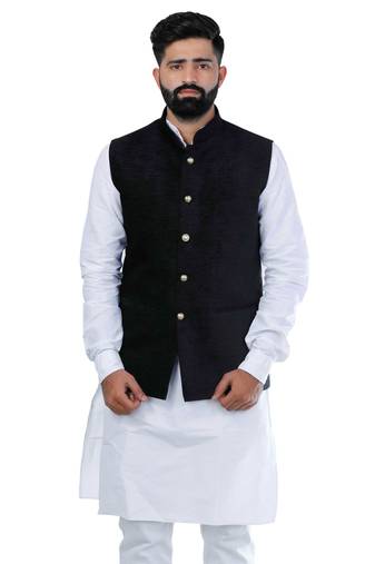 Black Velvet Printed Nehru Style Jacket