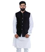 Black Velvet Printed Nehru Style Jacket