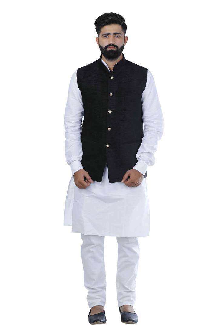 Black Velvet Printed Nehru Style Jacket