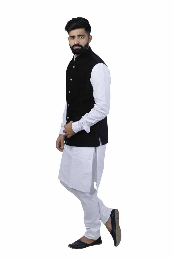 Black Velvet Printed Nehru Style Jacket