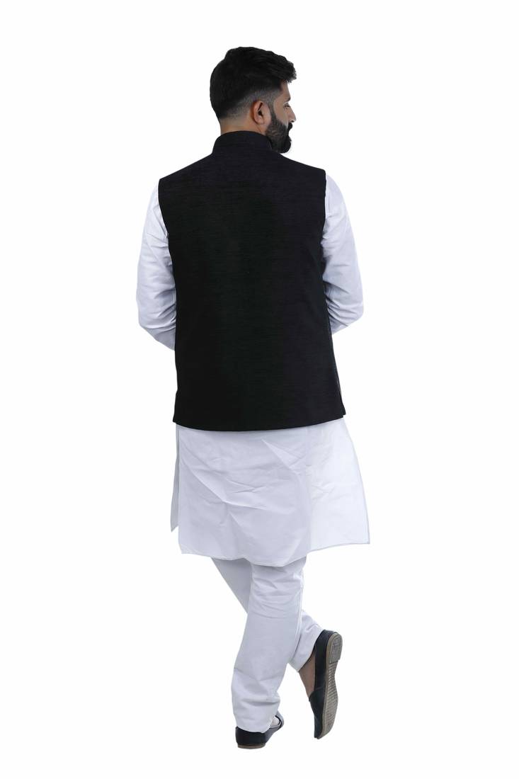 Black Velvet Printed Nehru Style Jacket