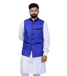 Blue Jute Printed Nehru Style Jacket